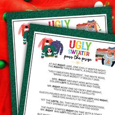 ugly sweater poem printables for kids to use on christmas cards or t - shirts