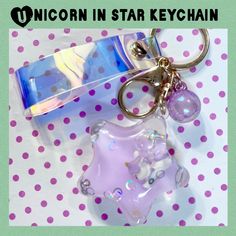 Kawaii Purple Star W Unicorn Quicksand Liquid Keychain / Bag Charm This Pastel Purple Star Dynamic Liquid Bag Charm / Keychain Has A Kawaii Unicorn Inside. Laying Down Unicorn Floats In Milky Liquid W Crackle Bead & Iridescent Strap On This Kawaii Keychain / Bag Charm. This Cute Liquid Glitter Shaker Charm Set Has Gold Tone Hardware W Lobster Claw Clip & Iridescent Strap. New! Combine This Kawaii Unicorn Keychain Into A Bundle For Discount! #Unicorn #Star #Iridescent #Kawaii #Keychain Liquid Keychain, Lv Bag Charm, Kawaii Purple, Unicorn Float, Unicorn Keychain, Louis Vuitton Key Holder, Shaker Charm, Cactus Keychain, Emo Accessories