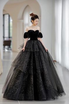 Black Velvet and Tulle Long Formal Dress Black A-Line Sweetheart Neck – Buyishang Dresses Formal Dress Black, Long Formal Dress, Party Dress Sale, Black Prom, Floor Length Skirt, Black Tulle, Evening Party Dress, Sweetheart Neck, Evening Party