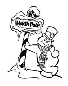 the north pole sign with a snowman holding a candy cane