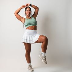 Skirt With Shorts Underneath, Feeling Secure, White Tennis Skirt, Skirt With Shorts, Shorts White, In The Gym, Tennis Skirt, Stretchy Fabric, Multi Layering