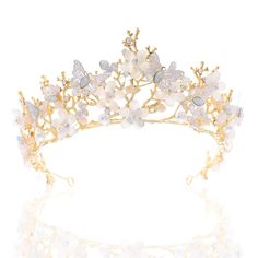 PRICES MAY VARY. Bridal crowns tiaras are made of alloy and crystal. Great quality with super adorable looking. Butterflies headdress for women approx size: 15.7inches(40 cm), height: 2 inches(5 cm). Hair decoration fit for women and girls. Rhinestone color as picture show. 2 bobby pins provided for fastened it. Hair dress make elegant and charming for you. Flower queen headband perfect for wedding shower, party, prom costume， cosplay, Christmas and any special occasions. Crystal headpieces tiar Pretty Crowns, Quince Party Ideas, Quince Crowns, Bridal Crown Tiara, Butterfly Crown, Flower Hair Band, Flower Tiara, Fairy Crown, Bride Crown