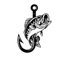 a fishing hook with a fish on it's side and an anchor in the middle