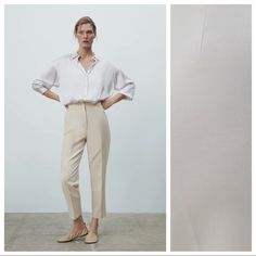 Nwt. Zara Off White/Ecru High Waisted Pants With Pronounced Seams At Front And Back, Front Welt Pockets, Front Zipper, Metal Hook, And Inside Button Closure. Size S. Ref 1608/832. Waist 13,5" Flat, Rise 13", Inseam 27". Do. Elegant Off-white Straight Pants, Elegant Off White Straight Pants, Elegant High-waisted Off White Pants, White Tapered Leg Dress Pants For Summer, Elegant Cream Ankle-length Pants, Cream Trousers For Office, Cream Trousers For Office Wear, White Business Casual Pants For Summer, Chic White Pants For Office Wear