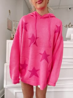 Total Domination Star Sweater | Sassy Shortcake Boutique Cozy Pink Sweater, Comfy Pink Outfits, Comfy Preppy Outfits, Preppy Pink Outfits, Preppy Southern Outfits, Hot Pink Clothes, Preppy Casual Outfits, Preppy Hoodies, Hot Pink Outfits