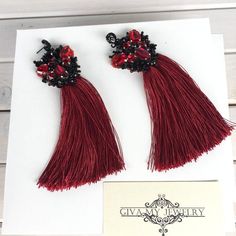 These earrings with rich wine color can decorate any girlIdeal for birthday, party, wedding and gift.Great addition to your Holiday’s wardrobe Elegant Chandelier Earrings With Latkans As Gift, Elegant Red Tassel Drop Earrings, Elegant Earrings With Latkans For Celebration, Elegant Formal Chandelier Earrings With Latkans, Elegant Red Tassel Earrings As Gift, Elegant Red Tassel Earrings For Gift, Elegant Bridal Earrings With Latkans For Formal Occasions, Elegant Formal Bridal Earrings With Latkans, Elegant Tassel Chandelier Earrings