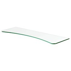 a glass shelf that is sitting on the wall in front of a white background with green trim