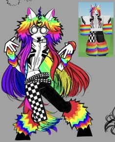 an image of a person dressed up as a rainbow unicorn with long hair and glasses