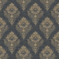 a blue and gold wallpaper pattern with an ornate design on it's surface