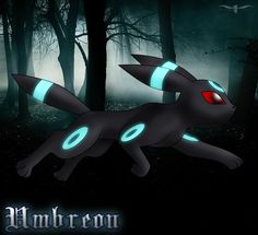 an animated image of a black cat in the woods with blue lights on it's eyes