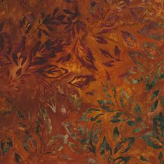 an orange and green painting with leaves on it