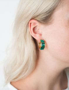 Designed by our Founder for her bridal party to wear on her big day. This elegant 3-stone stunning earring will elevate any look as your best friends elegantly walk down the aisle. Sold per pair. Description: 14K Gold over brass with emerald glass stone. Walk Down The Aisle, Chunky Hoop Earrings, Swarovski Stones, Walking Down The Aisle, Earring Sale, Stunning Earrings, Earring Necklace, Ring Necklace, Gold Vermeil