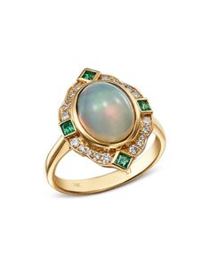 Bloomingdale's Ethiopian Opal, Emerald & Diamond Cocktail Ring in 14K Yellow Gold - 100% Exclusive Luxury Yellow Gold Opal Ring With Halo Setting, Luxury Multi-stone Opal Ring In 14k Gold, Luxury 14k Stamped Opal Ring For Formal Occasions, Luxury 14k Gold Opal Ring, Formal Yellow Gold Multi-stone Emerald Ring, Elegant 14k Stamped Opal Formal Ring, Kemp Ring, Classic Multi-stone Opal Ring For Formal Occasions, Heirloom Opal Ring Stamped 14k For Formal Occasions