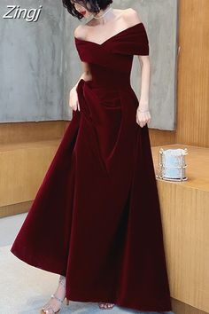 Gaun Koktail, Off Shoulder Bridesmaid, Off Shoulder Bridesmaid Dress, Dark Red Velvet, Formal Prom Dresses Long, Velvet Party Dress, Elegant Wine, 파티 드레스, Color Rush