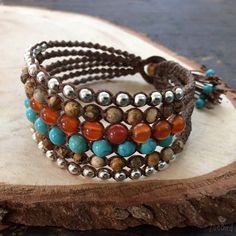 Adjustable Bohemian Cuff Bracelet With Natural Stones, Southwestern Brown Hand Wrapped Bracelets, Southwestern Adjustable Cuff Bracelet With Natural Stones, Turquoise Bohemian Macrame Friendship Bracelets, Bohemian Turquoise Macrame Friendship Bracelets, Sundance Style Jewelry, Jewelry Western, Beads Bracelet Design, Bohemian Bracelets