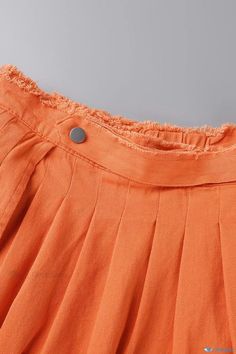 OrcaJump - Premium Tangerine Street Patchwork Fold High Waist Pants - Type A, Solid Color Stretch Cotton Pleated Bottoms, Cotton Stretch Pleated Bottoms, Orange Cotton Bottoms With Pockets, Casual Pleated Summer Pants, Casual Summer Pleated Pants, Spring Pleated Cotton Pants, Orange Baggy Bottoms For Spring, Spring Orange Baggy Bottoms, Casual Pleated Baggy Bottoms