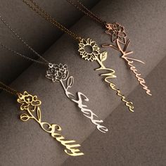 ✨ Indulge in the timeless elegance of our 14K Solid Gold Name Necklace, a personalized treasure that captures the beauty of custom birth flowers. Handcrafted with care, this exquisite piece of jewelry combines the allure of delicate flowers with the sophistication of solid gold. 🌸 Each necklace is meticulously crafted to feature your chosen name elegantly adorned with a radiant birth flower pendant, creating a unique and meaningful accessory. Whether it's a symbol of self-expression or a heartf Engraved Pendant, Gold Name Necklace, Summer Necklace, Heartfelt Gifts, Delicate Flower, Birth Flowers, Gift Collections, Flower Pendant, Summer Jewelry