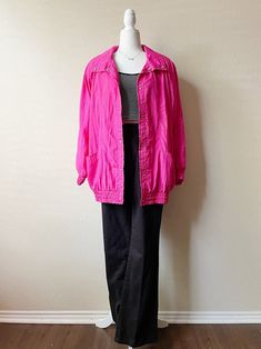 80s/90s Vintage Hot Pink Collared Snap Button Long Windbreaker - Etsy 90s Vintage, Windbreaker Jacket, Snap Button, Hot Pink, Gender Neutral, Etsy Shop, Ships, Vintage Fashion, Pink