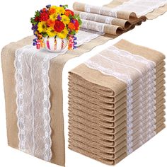 PRICES MAY VARY. Jute Burlap, Lace Reliable and Sturdy Material: these table runners are made from quality jute burlap with tighter, seamless weave yarns that are more serviceable and resist tearing, pulling or scuffing; Besides, the embroidered lace is sewn to avoid unraveling or curling Delicate Design: combining vintage burlap with modern stylish white lace, the width of the lace is about 14.5 cm/ 5.7 inch, the burlap lace table runner is sophisticated and elegant, it will be an ideal match f Table Runner Decor, Jute Table Runner, Rustic Country Wedding Decorations, Vintage Country Weddings, Wedding Burlap, Christmas Party Table, Rustic Table Runners, Vintage Burlap, Plant Texture