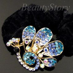 Peacock hair scrunchie Peacock Hair, Scrunchie Ponytail, Druzy Ring, Crystal Rhinestone, Crystals, Hair, Best Deals, Free Shipping