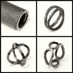 four different types of rings are shown in black and white photos, one is made out of metal