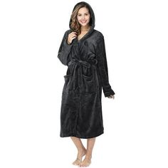 Fantaslook Womens Long Robes Plush Fleece Hooded Bathrobe with Pockets Fluffy Nightgown Sleepwear This long robe with hood and front pockets with belt, our robe for women will wrap you in a warm, luxurious embrace that will keep you comfy all day long! Autumn and winter flannel nightgown, skin-friendly and comfortable. Loose version, casual and lazy style, robes for women for daily home wear, also can be worn outside, the design is simple and generous, feel the comfy and comfort of life. It is s Cozy Winter Robe For Overnight, Cozy Winter Overnight Robe, Winter Hooded Lounging Robe, Black Winter Sleepwear For Lounging, Black Cozy Sleepwear For Loungewear, Cozy Black Sleepwear For Loungewear, Black Cozy Sleepwear Loungewear, Hooded Winter Robe For Sleep, Cozy Hooded Robe For Winter