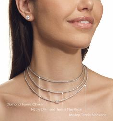 The petite version of the classic tennis necklace. This style is perfect for everyday wear and will never go out of style. Available in 14K White and Yellow Gold Diamond weight: 15in = 3.76cts 16in = 4.10cts 17in = 4.23cts 18in = 4.30cts Diamond White Solitaire Single Strand Necklace, Diamond Cut Tennis Necklace In Fine Jewelry Style, Classic Diamond White Tennis Necklace For Everyday Luxury, Fine Jewelry Diamond Accents Tennis Necklace, Classic Vvs Clarity Diamond Necklace, Diamond White Tennis Necklace With Prong Setting, Classic Cubic Zirconia Tennis Necklace, Classic White Gold Tennis Necklace, Classic Everyday Luxury Tennis Necklace