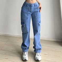 women Jeans straight pants new multi-pocket cargo pants loose casual denim trousers women's summer wide leg pants jeans [23y 8m 7d] Summer Wide Leg Pants, Wide Leg Pants Jeans, Cargo Pants Streetwear, Mid Waist Pants, Casual Denim Pants, Work Jeans, Pants Loose, Safari Style, Pants Straight Leg