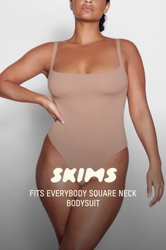 A square neckline and low scoop back make this bodysuit a flattering base layer or everyday wardrobe item. Features a high cut leg opening and thong back that remains invisible under clothing. | SKIMS Square Neck Bodysuit | Medium Neutral | Fits Everybody Neutral Fits, Square Neck Bodysuit, Style Chic, Everyday Wardrobe, Square Necklines, High Cut, Base Layer, Square Neckline, Shapewear