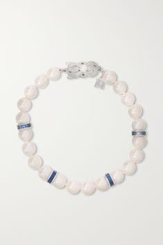 MIKIMOTO created the world's first cultured pearls in 1893 and has used them in its collections ever since. This bracelet is made from 18-karat white gold and strung with blue sapphire rondelles and Akoya cultured pearls - known for their lustre and perfectly round shape. Wear yours solo or as part of a stack. Luxury White Pearl Jubilee-style Bracelet, Luxury White Gold Pearl Oyster Bracelet, Luxury Jeweled White Sterling Silver Bracelet, Luxury White Beaded Bracelets, Luxury White Gold Pearl Jubilee Bracelet, Luxury White Sterling Silver Jubilee Bracelet, Luxury White Pearl Bracelet With Diamonds, Luxury White Diamond Pearl Bracelet, Luxury Silver Pearl Bracelet With Oyster Detail