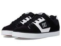 DC Pure - Men's Skate Shoes : Black/White/Gum : Stay true to your style with the classic and ride-ready profile of the DC Pure skate shoes. Skateboard shoes with uppers of durable leather or suede. Lightweight mesh tongue and upper panels. Perforated upper panels and collar. Internal elastic holders for added foot stability. Extremely gummy DGT PLUS rubber front sole wall. Innovative, patent-pending DGT rubber bottom for enhanced board control and durability. Sole design provides excellent groun Urban Skate Shoes With Round Toe, Low-top Skate Shoes With Rubber Sole, Urban Skate Shoes With Round Toe For Skating, Sporty High-top Skate Shoes, Sneakers With Gum Sole And Round Toe For Skating, Gum Sole Sneakers For Skating, Urban Style Skate Shoes With Rubber Sole, Streetwear Synthetic Skate Shoes With Contrast Sole, Synthetic Skate Shoes With Contrast Sole For Streetwear