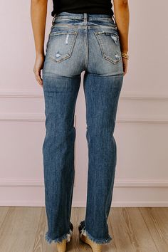 - Transition into fall style with these trendy new jeans! - Non-stretch denim material with subtle fading and distressed detail - A high waistline with wide belt loops and a hidden button fly - A functional four pocket cut - A relaxed yet flattering silhouette that ends in unfinished ankle length hemlines with frayed detail Measurements 24 : Front Rise 12", Hip 34", Inseam 34.5", Length 45.5", Waist 26". 25 : Front Rise 12", Hip 35", Inseam 34.5", Length 44.5", Waist 27". 26 : Front Rise 12.5", Dark Wash Mid-rise Ripped Flare Jeans, Dark Wash Ripped Mid-rise Flare Jeans, Mid-rise Ripped Dark Wash Flare Jeans, Fall Distressed Straight Leg Flare Jeans, Fall Ripped Dark Wash Flare Jeans, Dark Wash Mid-rise Distressed Jeans, Dark Wash Distressed Mid-rise Jeans, Ripped High Rise Flare Jeans In Dark Wash, Mid-rise Distressed Dark Wash Jeans