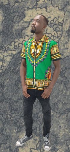 Everyone loves a Dashiki shirt, especially with buttons down the front, great worn as a jacket with a T Shirt or a vest worn underneath. People from all around the world are embracing the dashiki print, yet have you seen them in the style of these shirts,  we love the inspired retro look. If your going to a 70's or 80's party this is the perfect shirt for you. These shirts are true to size, however please see chart size diagram to purchase the correct size Dashiki Shirt, Retro Mode, Retro Look, Retro Stil, Style Retro, Perfect Shirt, Cotton Shorts, African Print, Retro Fashion