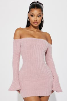 Available In Black, Mauve, And Burgundy. Sweater Micro Mini Dress Long Bell Sleeves Off Shoulders Stretch 100% Polyester Imported | Mile High Sweater Mini Dress in Mauve size XL by Fashion Nova Fashion Nova Mini Dress, Pink Off-shoulder Mini Dress For Fall, Fall Birthday Dress, Fashion Nova Outfits Dresses, Mauve Fashion, Outfit For Petite Women, Mini Dress Outfit, Pink Sweater Dress, Sweater Mini Dress