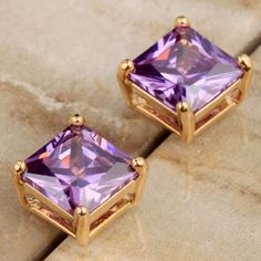 (eBay) Find many great new & used options and get the best deals for 4Ct Princess Cut Purple Amethyst Solitaire Stud Earring 14K Yellow Gold Plated at the best online prices at eBay! Free shipping for many products! Purple Amethyst Earrings, Solitaire Studs, Red Green Yellow, Amethyst Earrings, Fine Earrings, Stud Earring, Purple Amethyst, Cushion Cut, Princess Cut