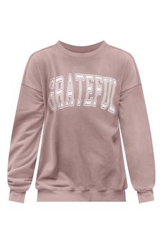 Details Brown oversized crewneck with grateful script Relaxed fit, runs slightly oversized Crew neckline, long sleeves Size small from shoulder to hem: 26" Material and Care Pink Lily Exclusive Sweatshirt 57% Cotton/43% Polyester Hand wash cold, no drum drying Patterns may vary Materials may have natural variations Colors may vary from different viewing device PLEASE NOTE: You may notice some off-white residue or slight discoloration when you first receive your shirt. Please do not worry! This c Letter Print Sweats For Spring Loungewear, Casual Winter Activewear With Graphic Print, Pink Crew Neck Activewear For Fall, Pink Crew Neck Activewear For Spring, Casual Fall Streetwear Activewear, Casual Fall Activewear For Streetwear, Casual Activewear For Fall Streetwear, Cute Oversized Fall Tops, Spring Crew Neck Sweats For Leisure