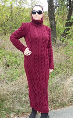 Fitted Long Sleeve Chunky Knit Dress, Cozy Long Fitted Dress, Hand Knitted Long Sleeve Sweater Dress For Fall, Hand-knitted Long Sleeve Dress For Fall, Hand Knitted Long Sleeve Dress For Fall, Long Chunky Knit Winter Dress, Winter Long Chunky Knit Dress, Cozy Long Knitted Dress, Chunky Sweater Dress