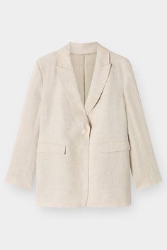 A single breasted blazer made from high-quality linen and fully lined with cupro. Featuring a classic and timeless design, this blazer is tailored to perfection, with a relaxed but structured fit and A-line cut for a flattering closure. Designed to last, this piece effortlessly enhances your wardrobe with a touch of luxury. Single Breasted Blazer, Blazer Beige, Classic Cardigan, Classic Coats, Classic Blazer, Tailored Blazer, Fitted Blazer, Breasted Blazer, Knitwear Tops