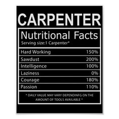 the label for carpenter's nutritional information is black and white with red lettering on it