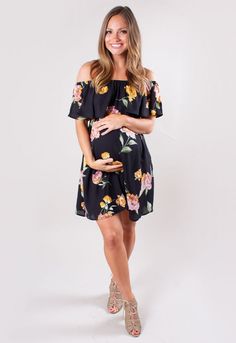 Chic Spring Bump-friendly Dress, Maternity Black Bump-friendly Dress, Maternity Black Bump Friendly Dress, Maternity Black Dress Bump Friendly, Black Maternity Dress Bump Friendly, Short Sleeve Floral Maternity Dress, Floral Print Short Sleeve Maternity Dress, Spring Maternity Dress Bump Friendly, Spring Bump-friendly Maternity Dress