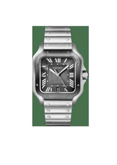 Santos De Cartier Watch with Gray Dial Cartier Black Watch With Rectangular Dial, Cartier Black Watch Accessories With Rectangular Dial, Cartier Black Watch Accessories With Subdials, Modern Cartier Watch With Metal Dial, Classic Gray Watch For Formal Occasions, Silver Cartier Watch With Round Dial, Timeless Gray Watch For Formal Occasions, Cartier Silver Watch With Subdials, Timeless Cartier Watch With Metal Dial