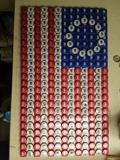 an american flag made out of beer cans