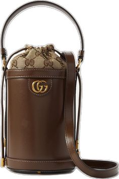 Gucci Bucket Bag With Gold-tone Hardware, Gucci Bucket Bag With Gold-tone Hardware For Travel, Gucci Chic Bucket Bag With Gold-tone Hardware, Chic Gucci Bucket Bag With Gold-tone Hardware, Designer Gucci Bucket Bag With Detachable Strap, Gucci Bucket Bag For Travel, Gucci Designer Leather Bucket Bag, Designer Gucci Leather Bucket Bag, Gucci Brown Calf Leather Bag