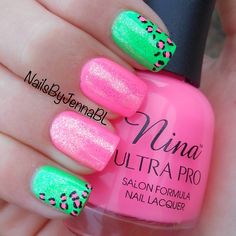 Nina in Fuchsia rage. China Glaze in the lime light. Jessie girl in fire fly. Pink Chevron Nails, Nail Designs Summer Neon, Pedi Ideas, Cheetah Nails, Green Nail, Print Nails, Nail Stuff, 99 Problems, Animal Print Nails