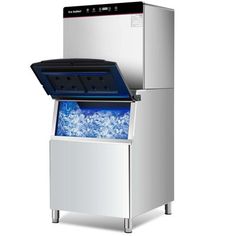 an ice machine with blue water in it