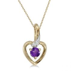 Amethyst and Diamond Heart Pendant Necklace 14k Yellow Gold-Allurez.com Heart-shaped Amethyst Yellow Gold Jewelry, Heart-shaped Yellow Gold Amethyst Jewelry, Yellow Gold Amethyst Heart Cut Jewelry, Elegant Purple Pendant Birthstone Necklace, Amethyst Heart Pendant Jewelry For Anniversary, Fine Jewelry Amethyst Round Pendant, Purple Necklace With Prong Setting For Anniversary, Purple Diamond Necklace Fine Jewelry, Fine Jewelry Purple Diamond Necklace