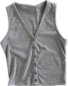 Trendy Vest Tops For Layering, Stretch Tops With Buttons For Layering, Versatile Tops With Button Closure For Layering, Gray Stretch Tank Top For Fall, Casual Fitted Sweater Vest With Buttons, Casual Ribbed Vest For Layering, Casual Sweater Vest With Buttons, Sleeveless Tops With Buttons For Everyday, Solid Tops With Buttons For Layering