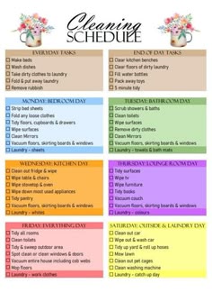 the cleaning schedule is shown in this printable version, which includes tasks and instructions