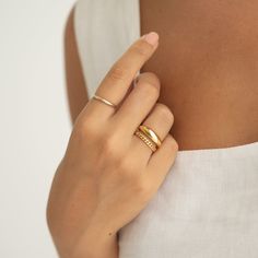 A statement ring with a puffy tapered design, crafted in gold vermeil. 

Band width: 2mm - 6.4mm
 Size: 5, 6, 7, 8, 9 Gold Stackable Rings With Thick Band For Everyday, Modern Tarnish-resistant Wide Band Ring, Gold Signet Ring With Thick Band Stackable, Gold Thick Band Stackable Signet Ring, Gold Signet Ring Stackable With Thick Band, Gold Stackable Signet Ring With Thick Band, Elegant Gold Engraved Stackable Ring, Everyday Gold Open Engraved Ring, Tarnish Resistant Wide Band Ring For Everyday