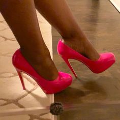 This Is A Beautiful Hot Pink Stiletto With Covered 1in Platforms And 5in Heels. Like Most Designer Italian Shoes They Run Small So These Are Perfect For A Us Size 8 Foot. I Wore Them Once For A Photo Shot. They Have A Very Faint Mark On The Inner Side Of The Left Shoe(See Photos). Reasonable Offers Accepted Hot Pink High Heels, Brian Atwood Shoes, Hot Pink Heels, Pink Stilettos, Hot Pink Color, Platform Stilettos, Italian Shoes, Brian Atwood, Pink Heels